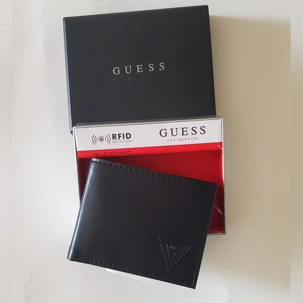 New guess mens real leather wallet
